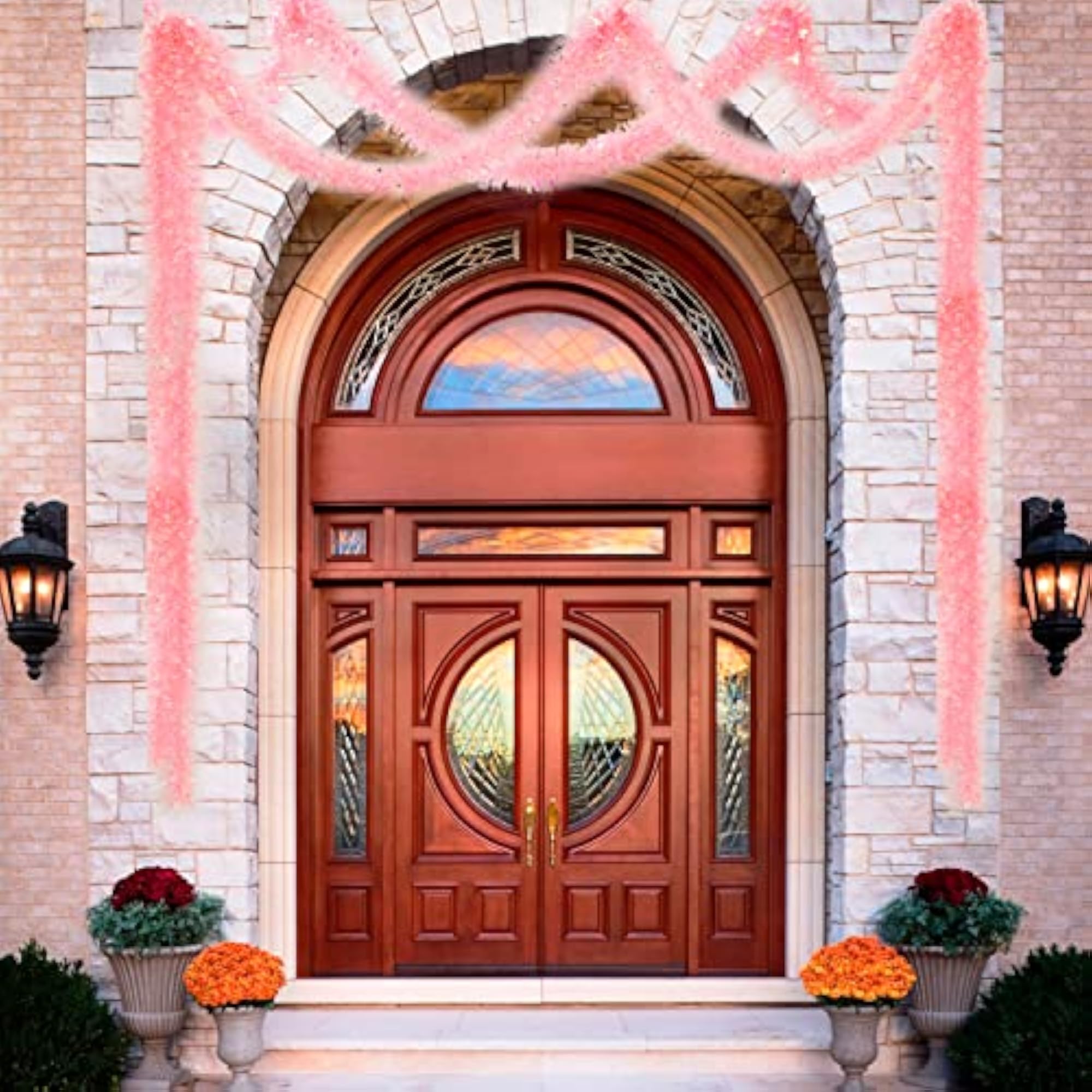 26.2 Ft Pink Tinsel Garland, Festive Decor